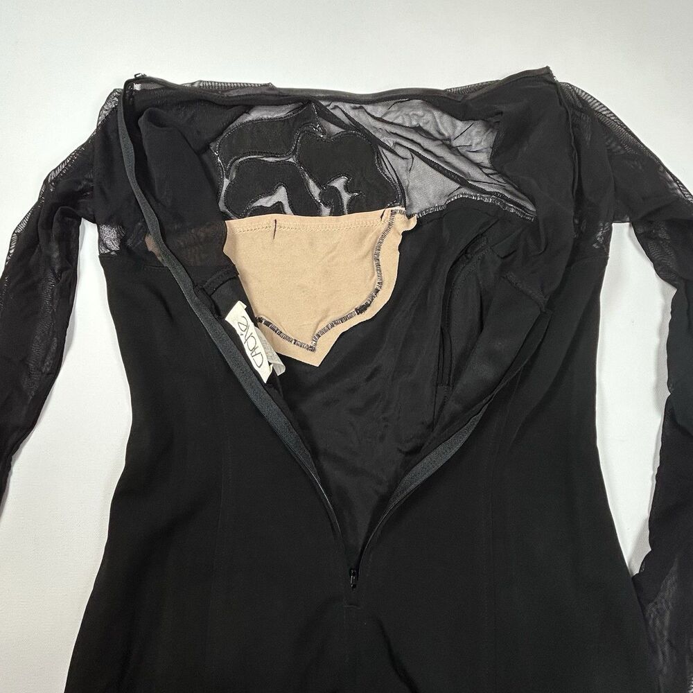 Vtg Caché Rose Applique Black Mesh Bodycon Mini Dress 80s 90s USA Made Size XS - Picture 13 of 15
